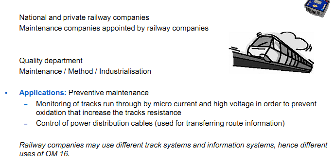 AOIP Products are applying in Railway National and private railway companies.  Maintenance companies appointed by railway companies 